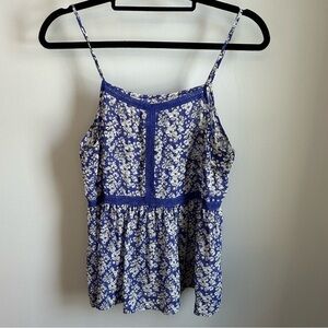 Madewell Floral Print Flowy Silk Camisole with Lace Trim Womens Size M